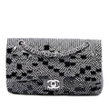 Chanel Medium Classic Canvas Sequin Stripes Double Flap Shoulder Bag - Black