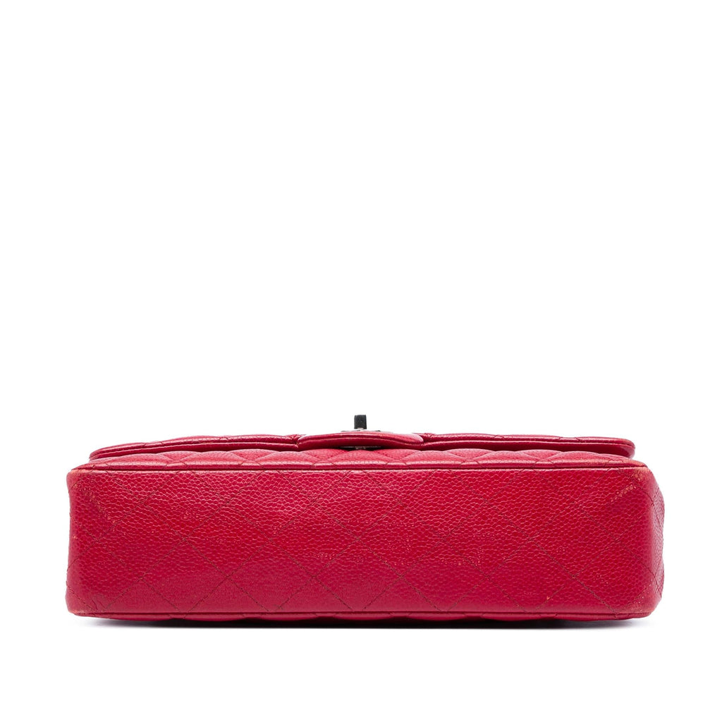 Chanel Medium Classic Caviar Double Flap Shoulder Bag - Red
