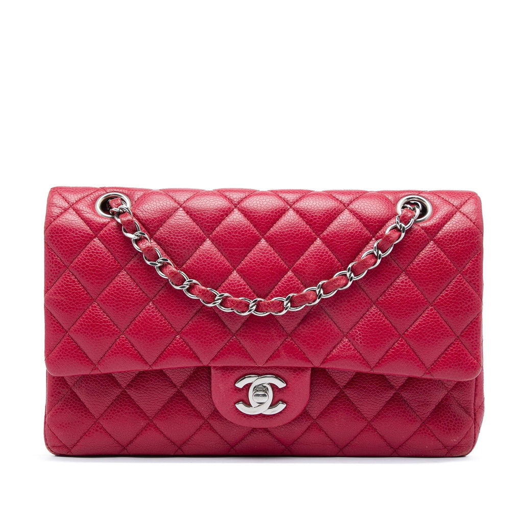 Chanel Medium Classic Caviar Double Flap Shoulder Bag - Red