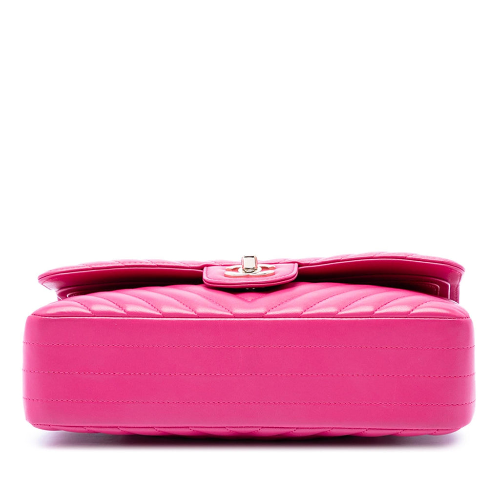 Chanel Medium Classic Chevron Lambskin Double Flap Shoulder Bag - Pink