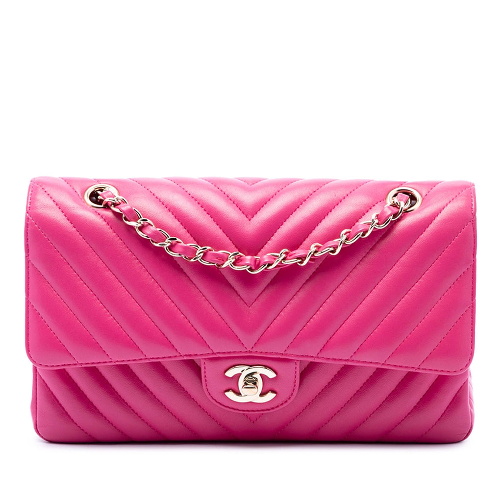 Chanel Medium Classic Chevron Lambskin Double Flap Shoulder Bag - Pink