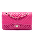 Chanel Medium Classic Chevron Lambskin Double Flap Shoulder Bag - Pink