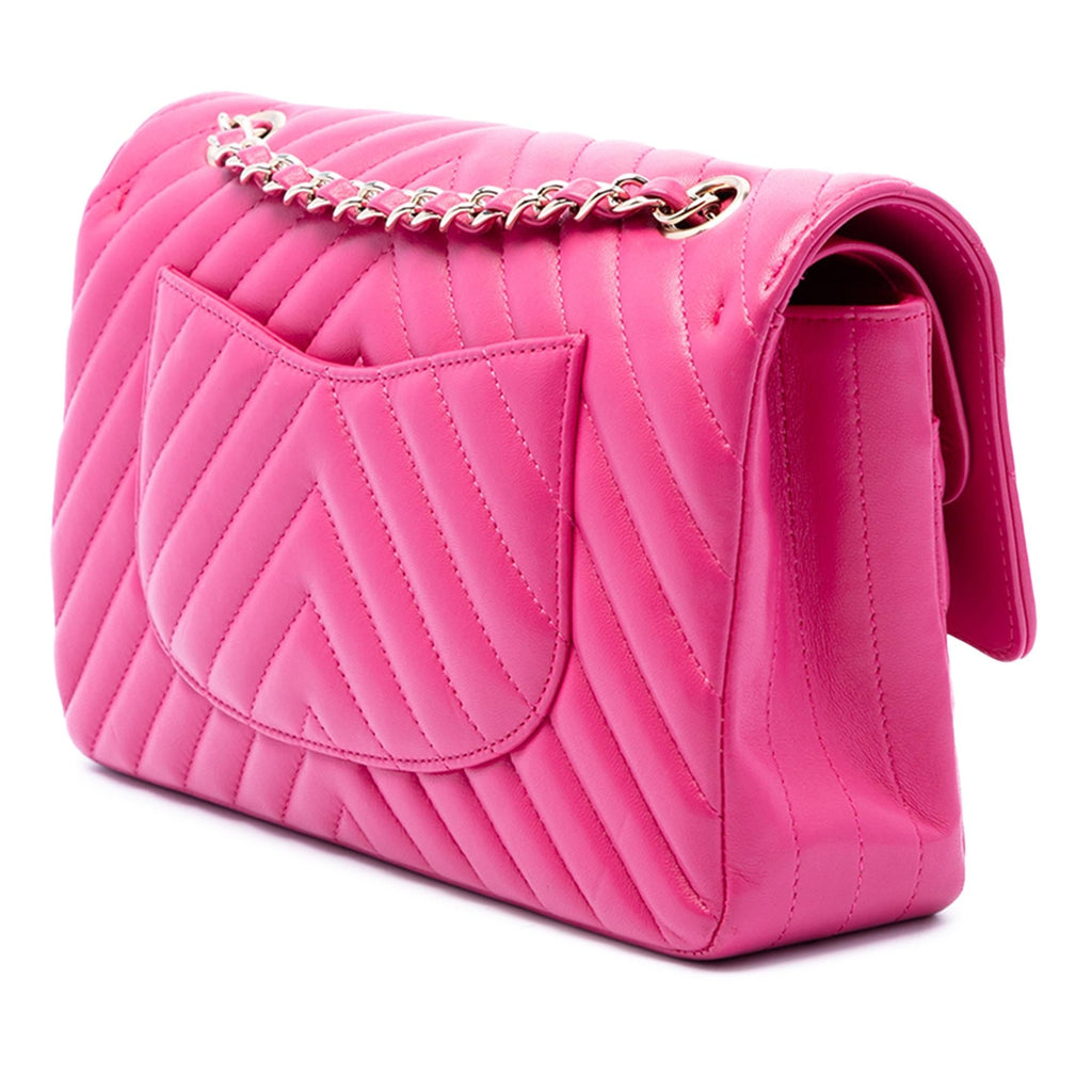 Chanel Medium Classic Chevron Lambskin Double Flap Shoulder Bag - Pink