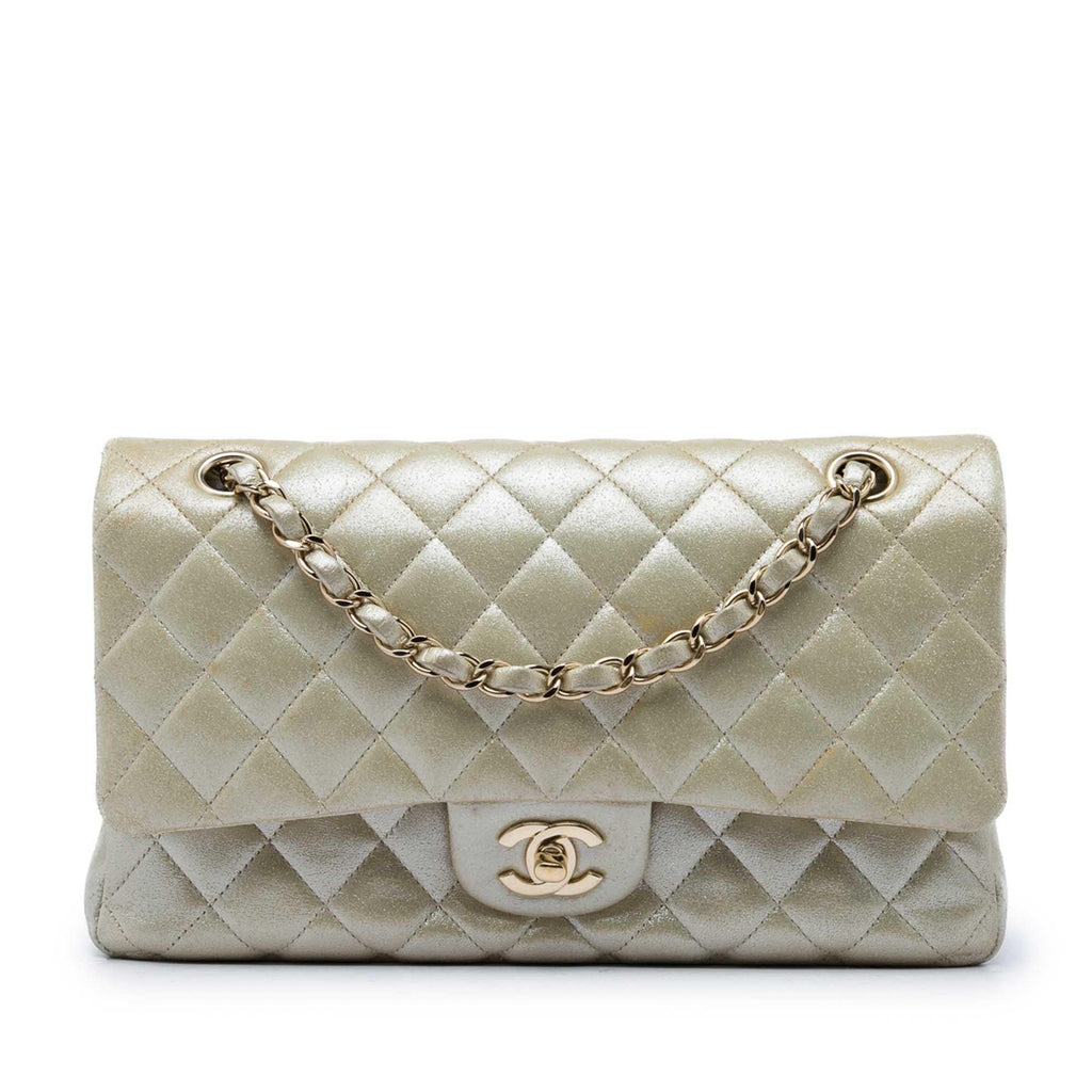 Chanel Medium Classic Iridescent Lambskin Double Flap Shoulder Bag - Gold