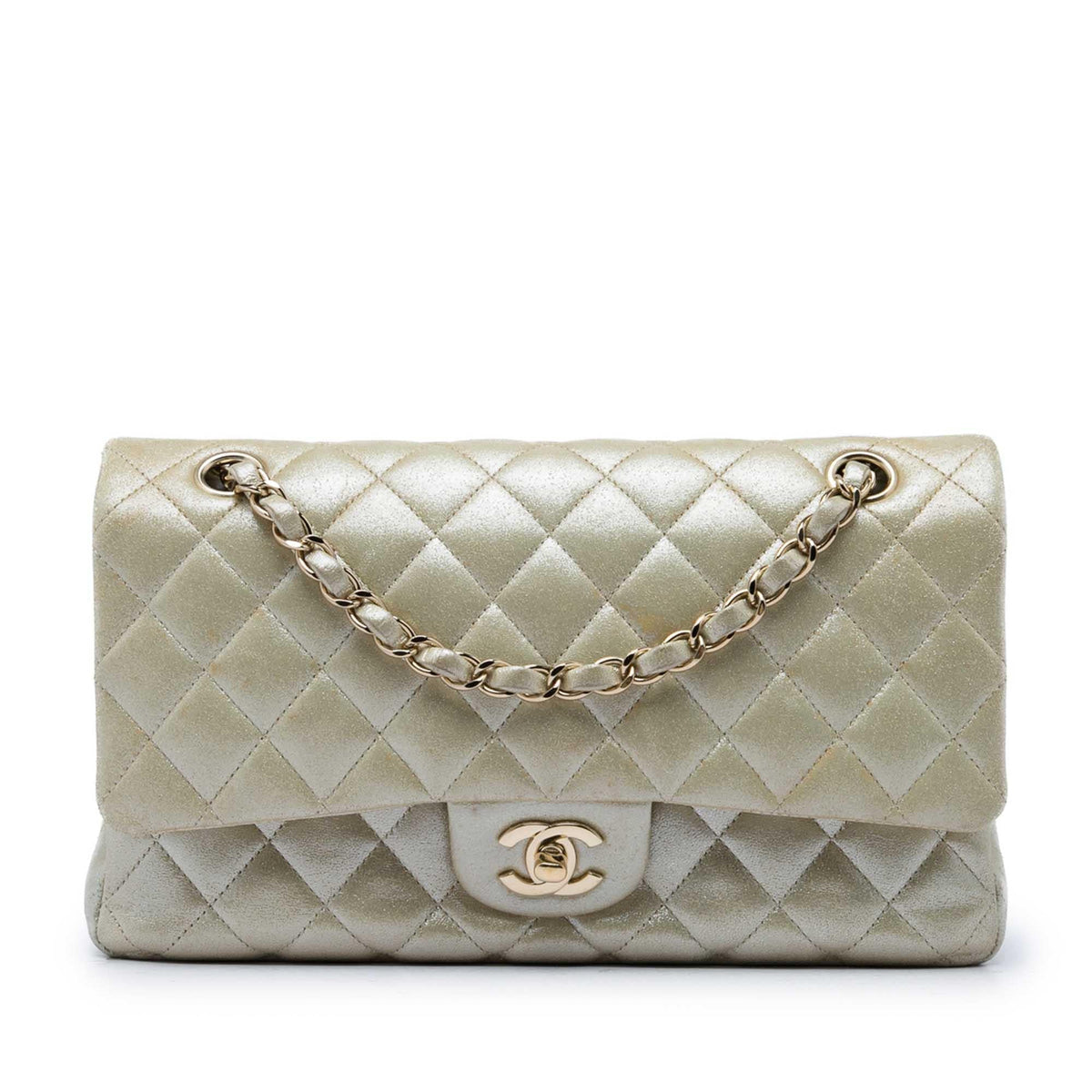 Chanel Medium Classic Iridescent Lambskin Double Flap Shoulder Bag - Gold