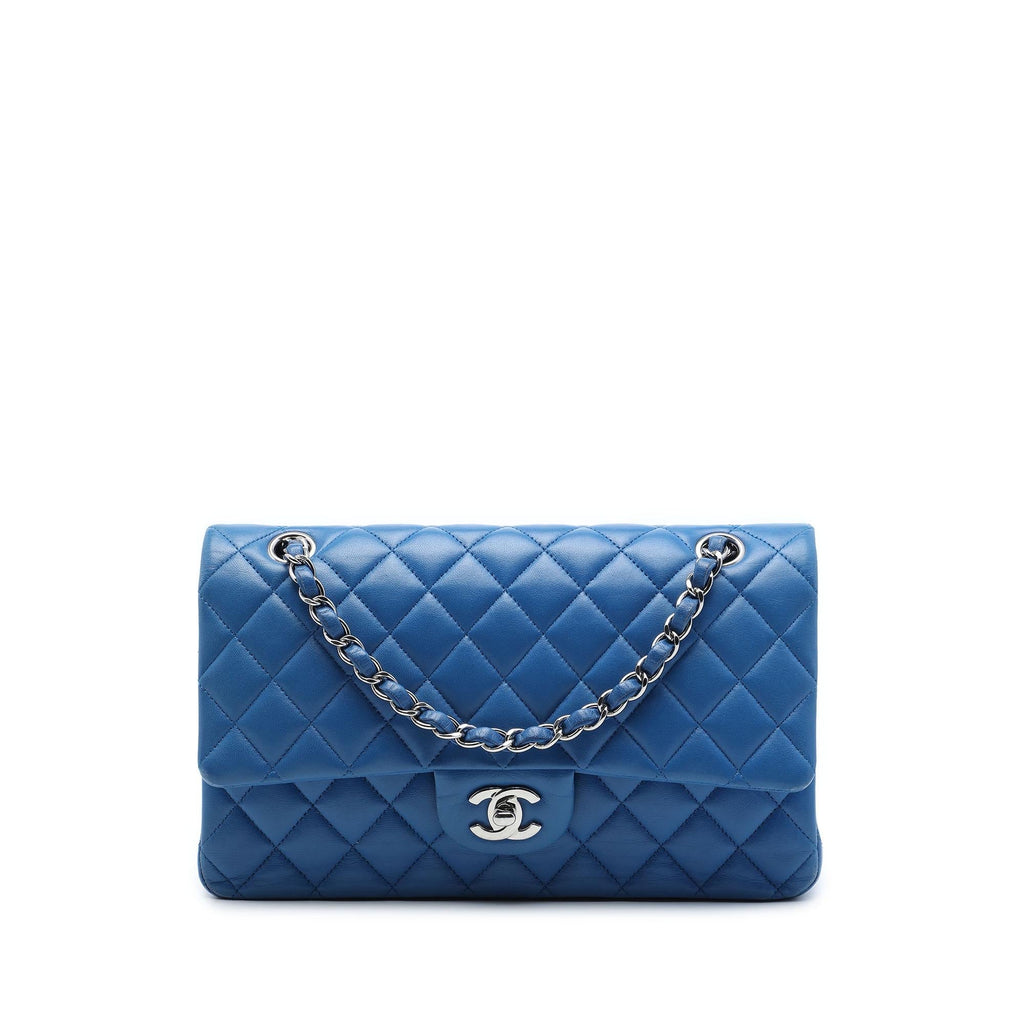 Chanel Medium Classic Lambskin Double Flap Shoulder Bag - Blue