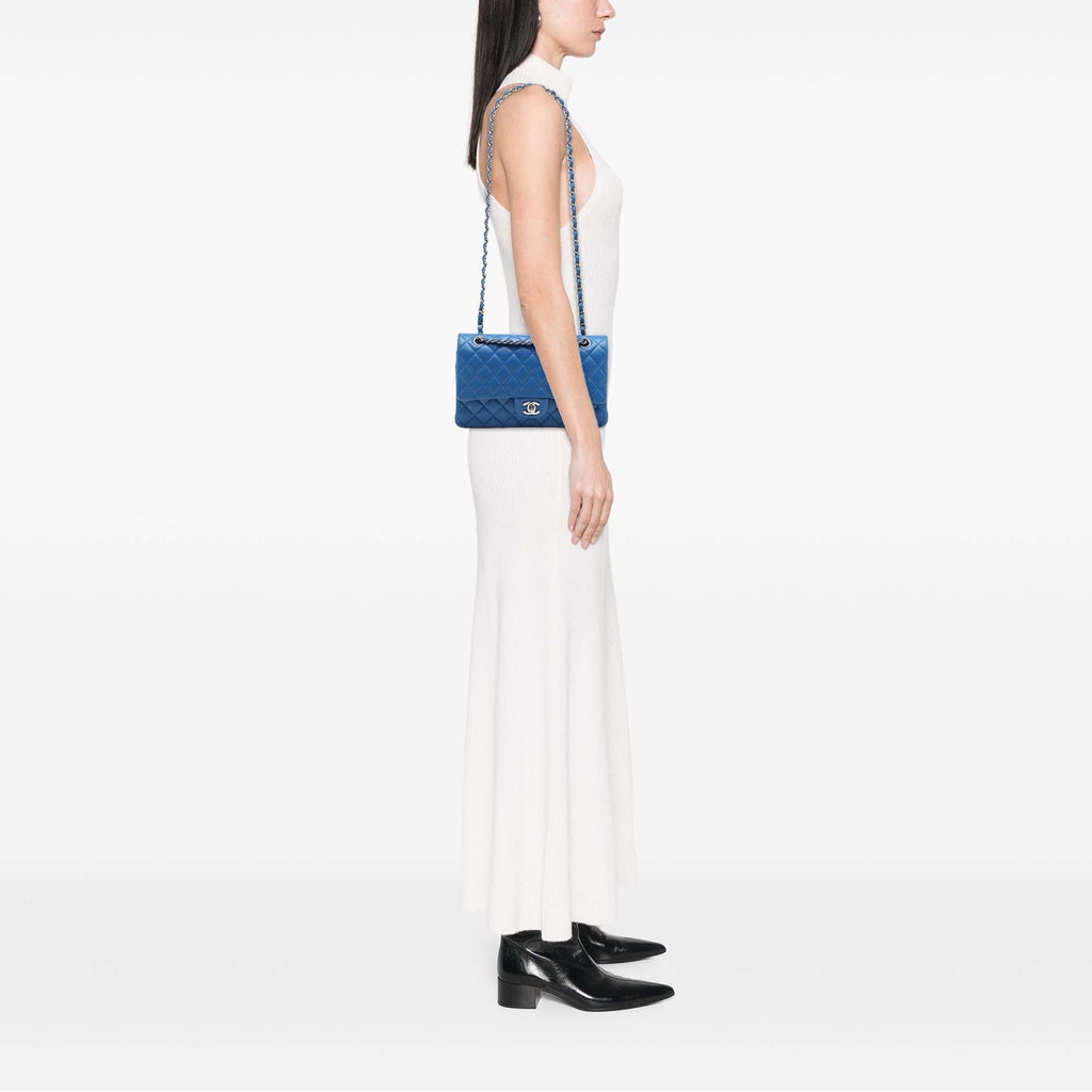 Chanel Medium Classic Lambskin Double Flap Shoulder Bag - Blue