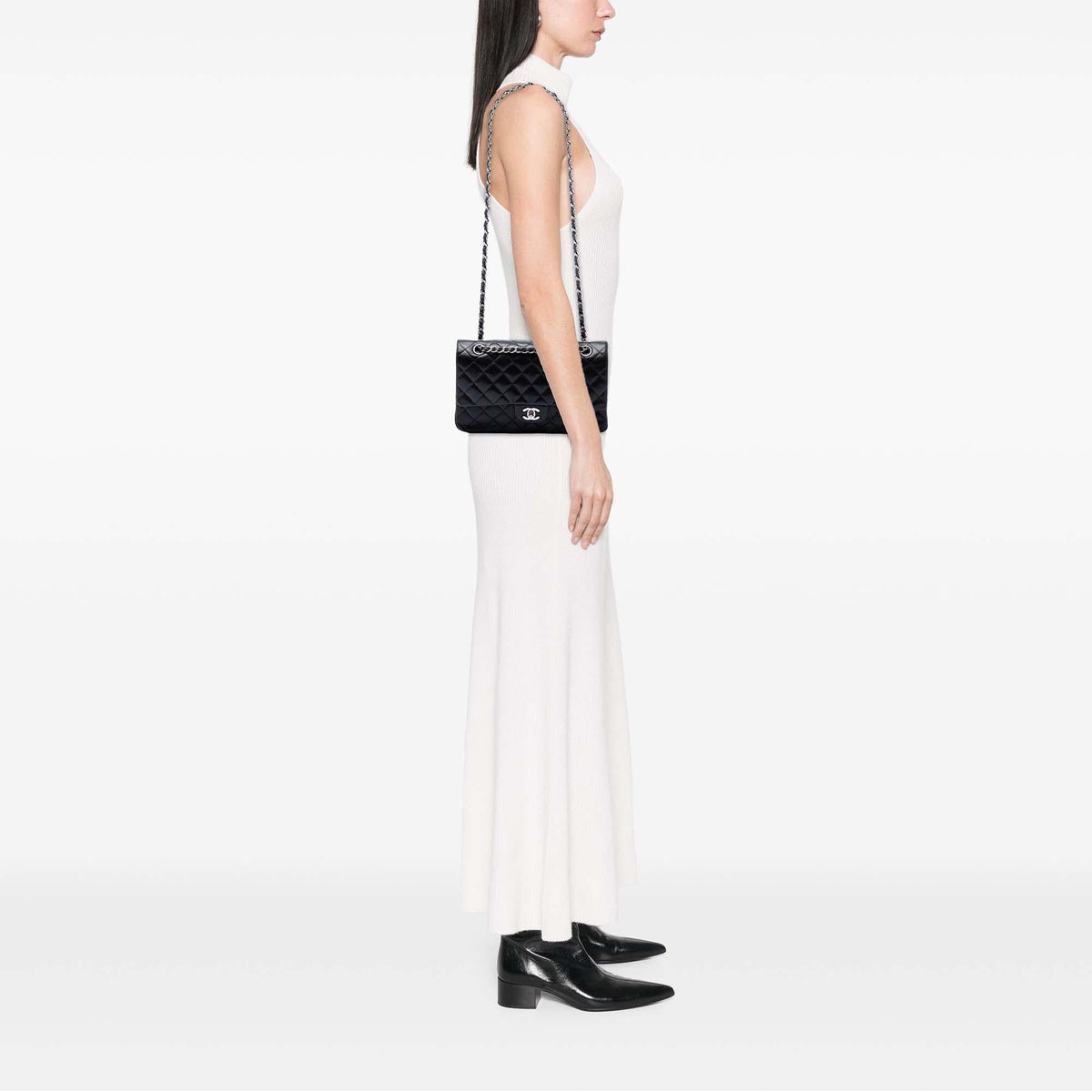 Chanel Medium Classic Lambskin Double Flap Shoulder Bag - Black