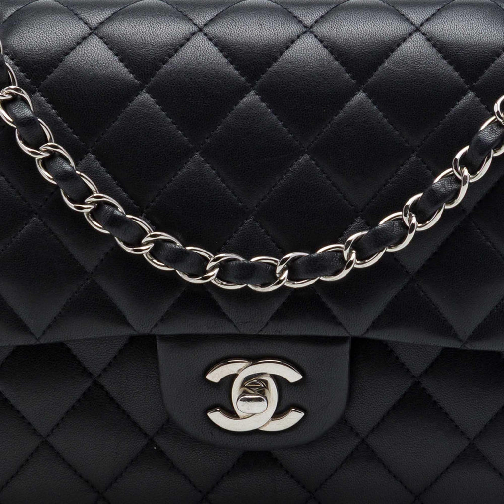 Chanel Medium Classic Lambskin Double Flap Shoulder Bag - Black