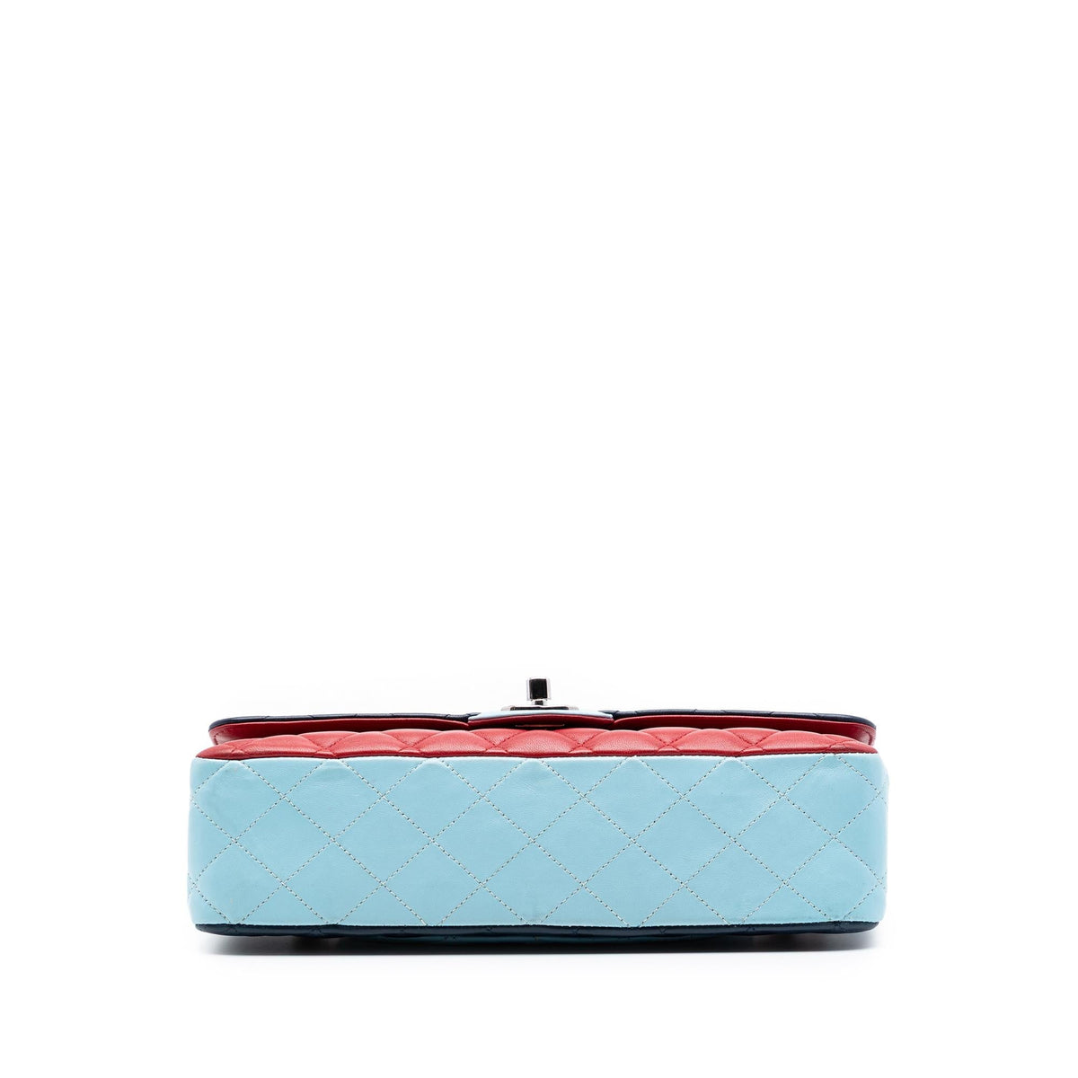 Chanel Medium Classic Tricolor Lambskin Double Flap Shoulder Bag - Blue