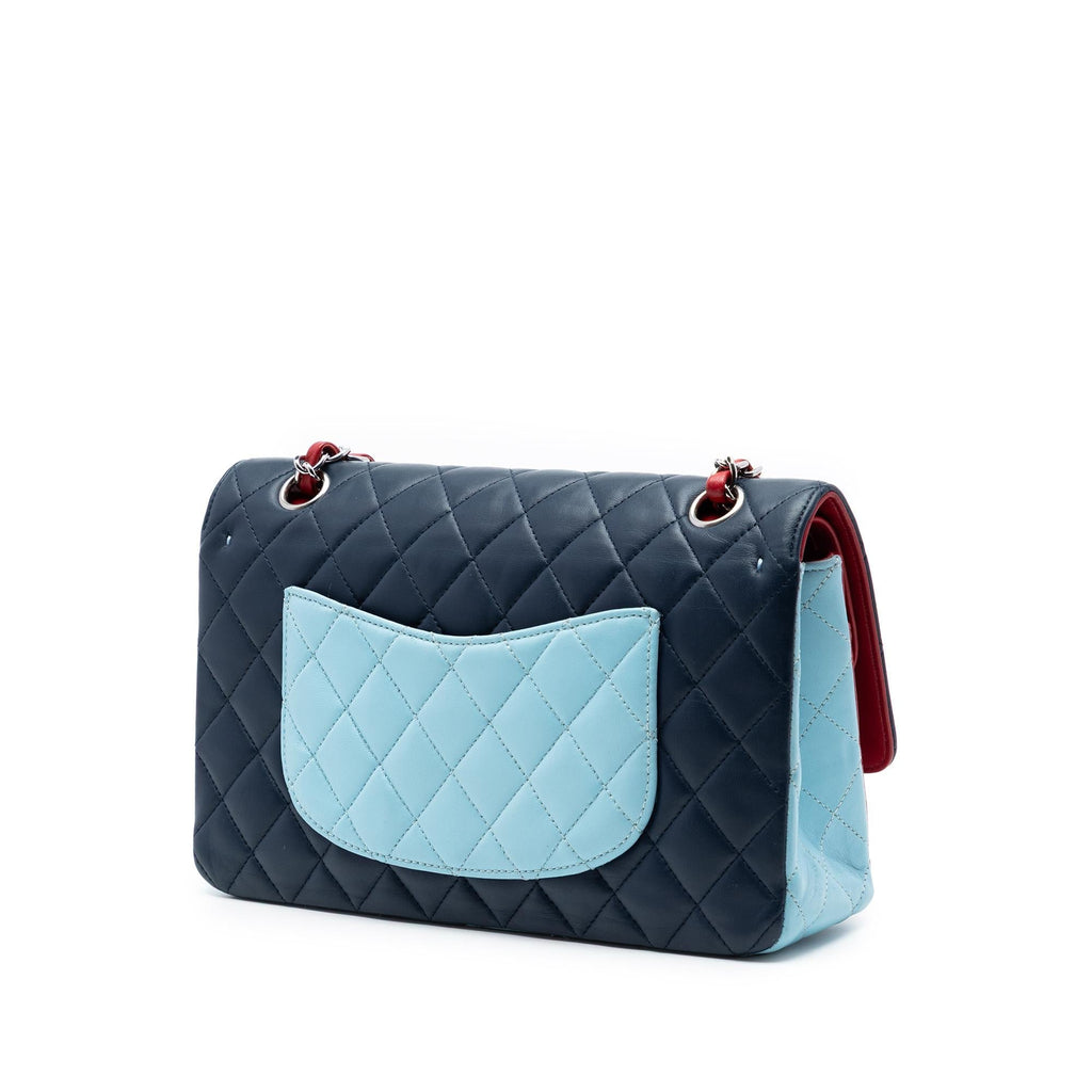 Chanel Medium Classic Tricolor Lambskin Double Flap Shoulder Bag - Blue