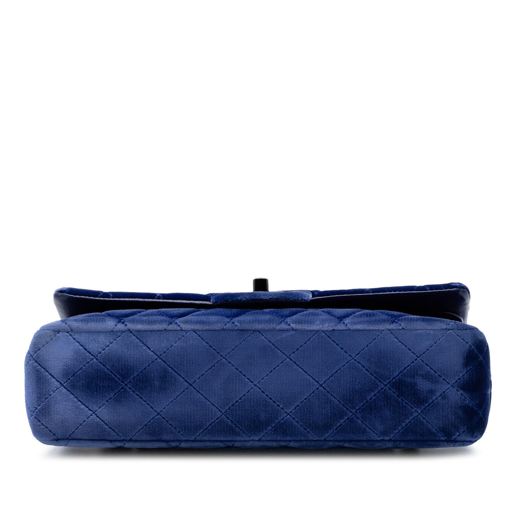 Chanel Medium Classic Velvet Double Flap Shoulder Bag - Blue