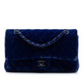 Chanel Medium Classic Velvet Double Flap Shoulder Bag - Blue