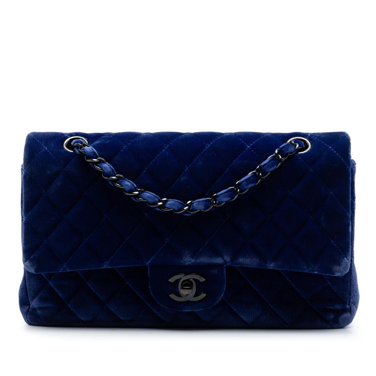 Chanel Medium Classic Velvet Double Flap Shoulder Bag - Blue