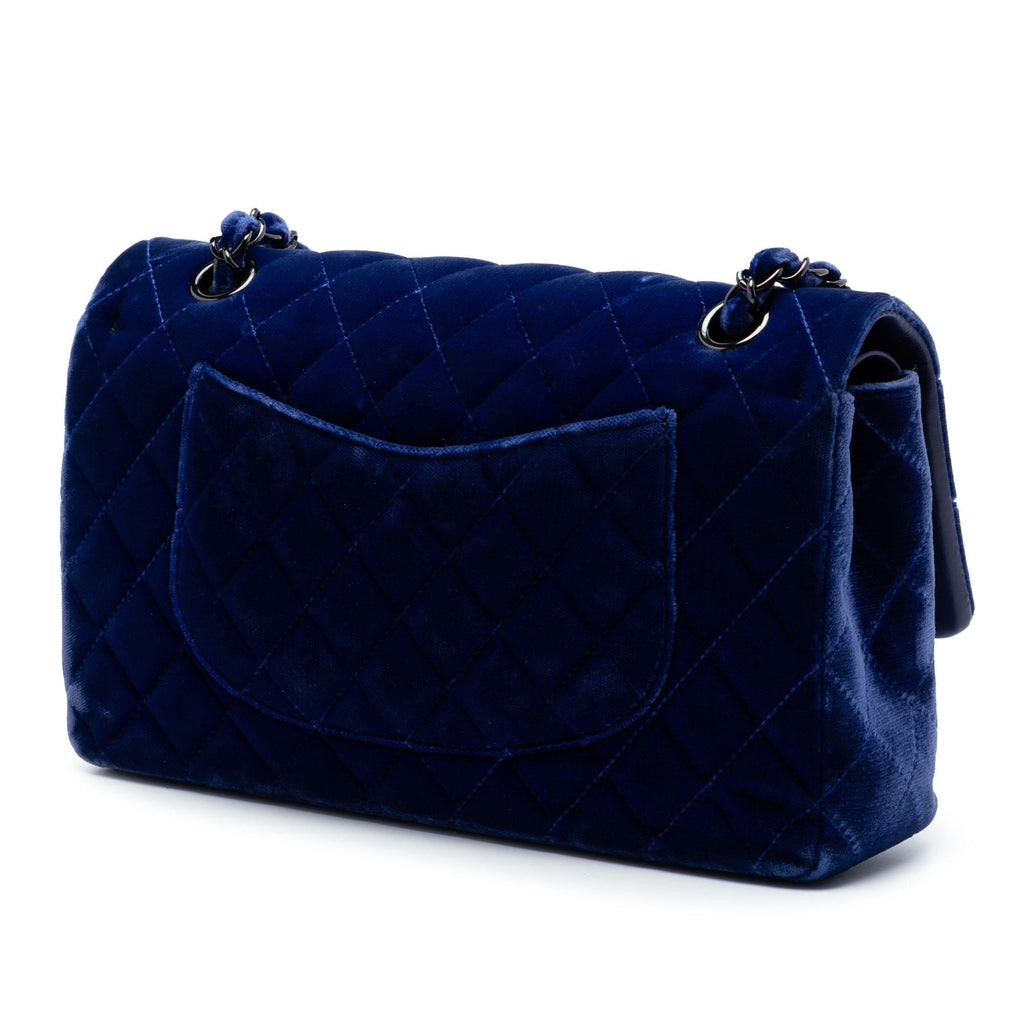 Chanel Medium Classic Velvet Double Flap Shoulder Bag - Blue