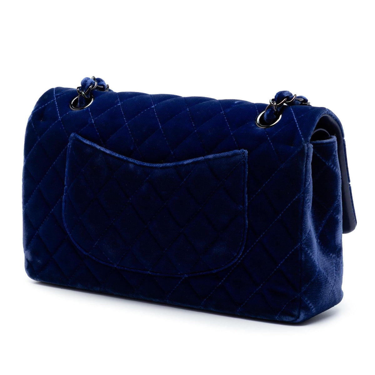 Chanel Medium Classic Velvet Double Flap Shoulder Bag - Blue