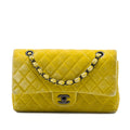 Chanel Medium Classic Velvet Double Flap Shoulder Bag - Yellow