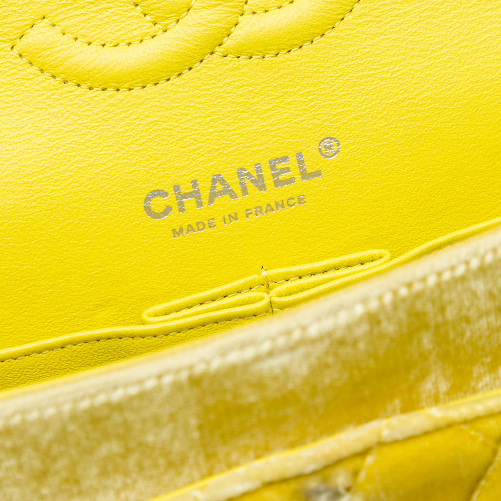 Chanel Medium Classic Velvet Double Flap Shoulder Bag - Yellow
