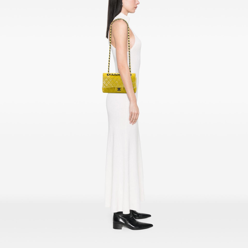 Chanel Medium Classic Velvet Double Flap Shoulder Bag - Yellow