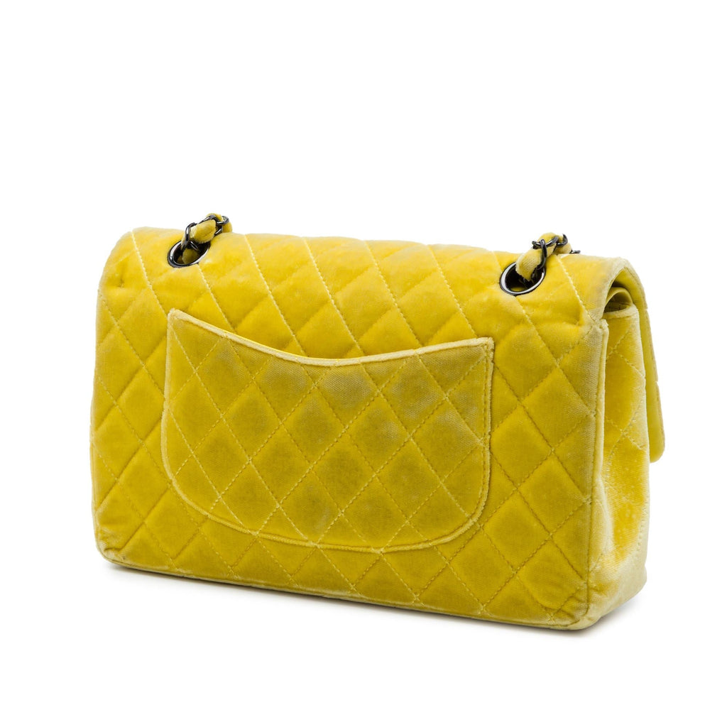 Chanel Medium Classic Velvet Double Flap Shoulder Bag - Yellow