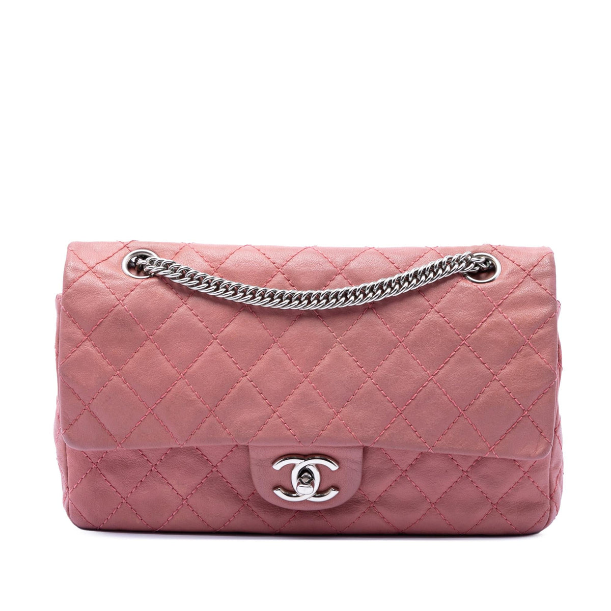 Chanel Medium Classic Washed Lambskin Bijoux Chain Double Flap Shoulder Bag - Pink