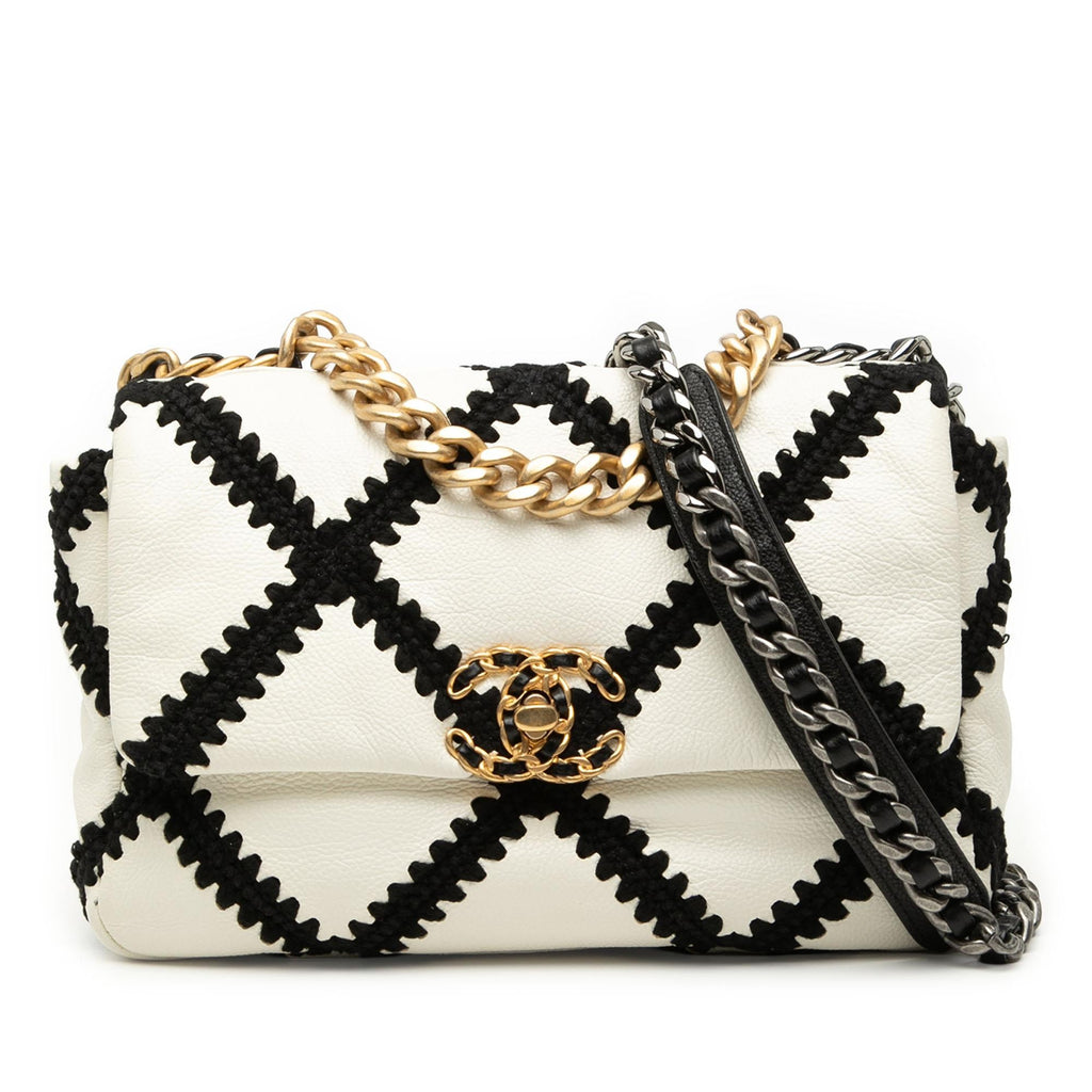 Chanel Medium Crochet Calfskin 19 Flap Satchel - White