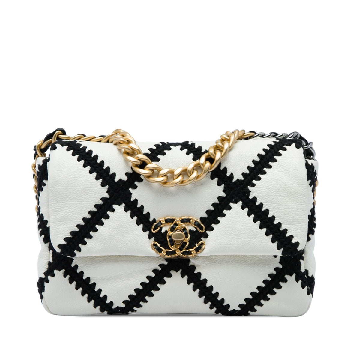 Chanel Medium Crochet Calfskin 19 Flap Satchel - White