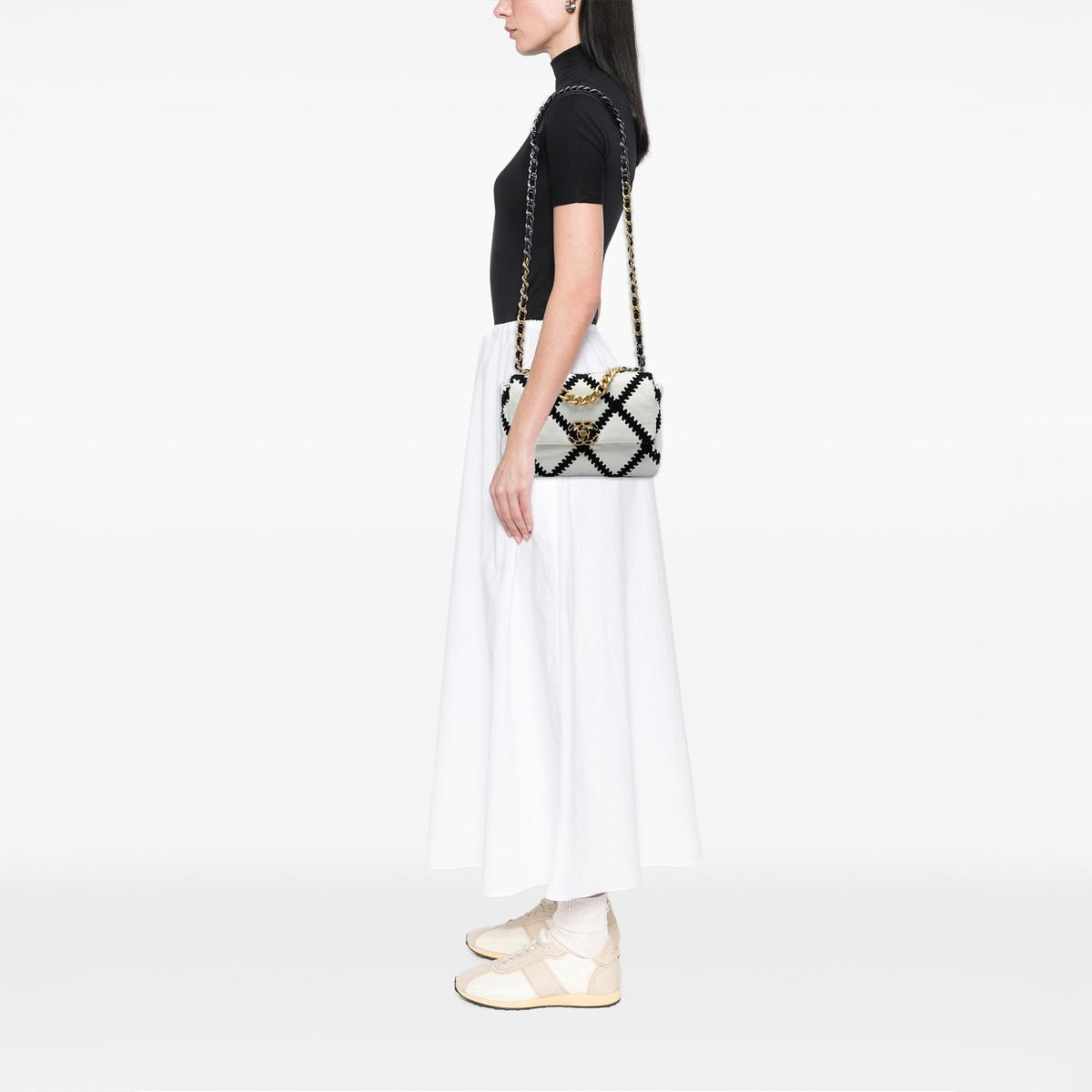 Chanel Medium Crochet Calfskin 19 Flap Satchel - White