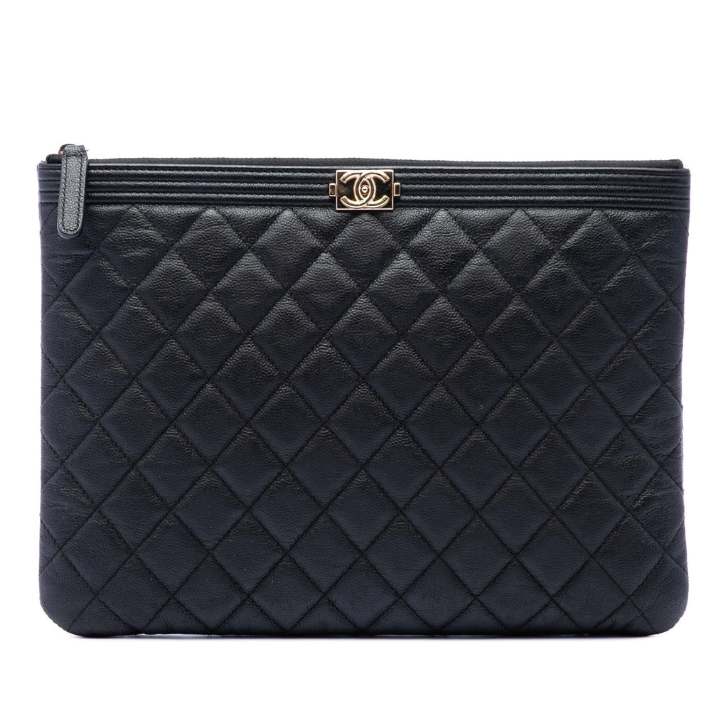 Chanel Medium Quilted Caviar Boy O Case Clutch - Black