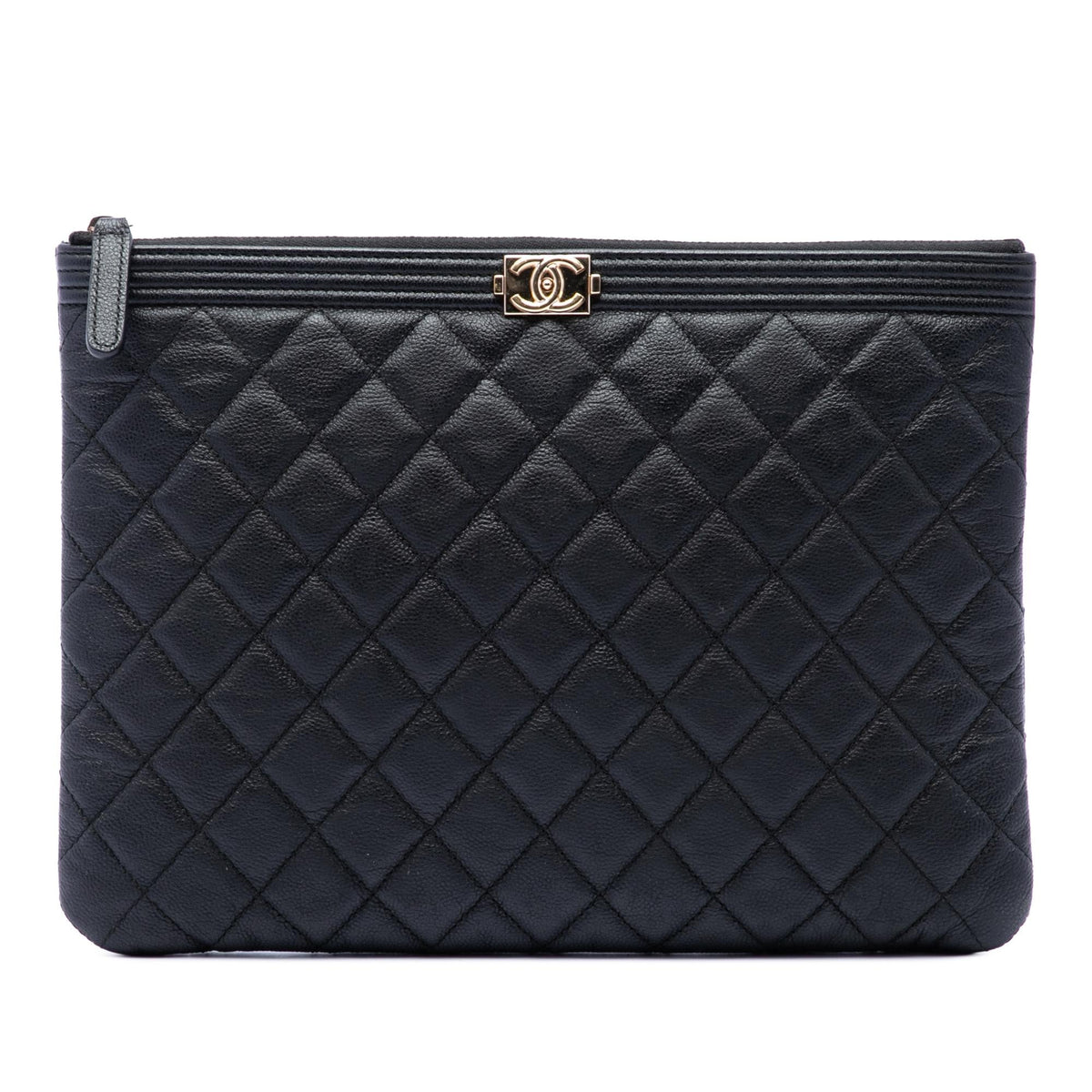 Chanel Medium Quilted Caviar Boy O Case Clutch - Black