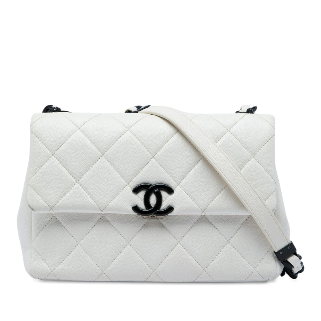 Chanel Medium Quilted Caviar My Everything Flap Crossbody Bag - White