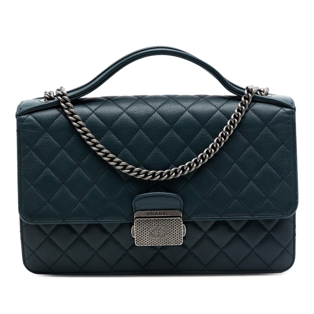 Chanel Medium Quilted Goatskin CC University Flap Satchel - Green