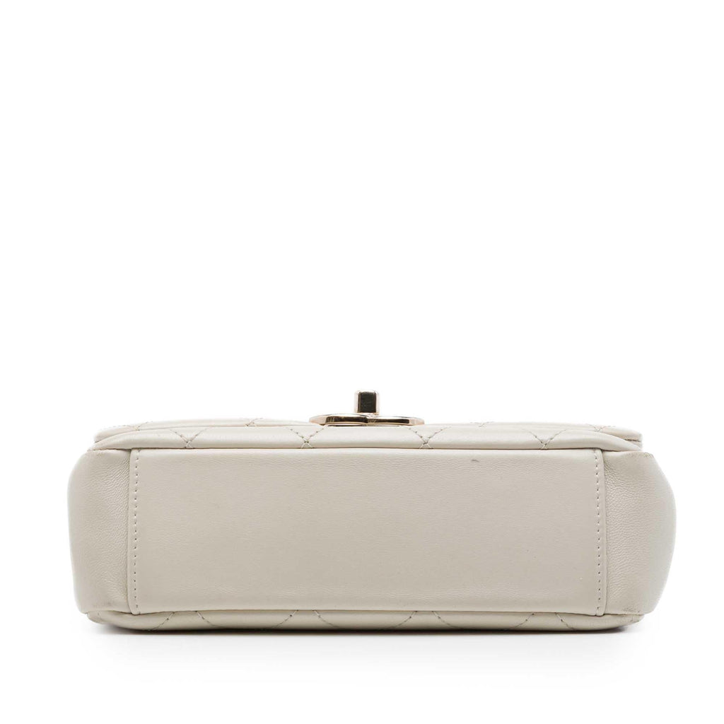 Chanel Medium Quilted Lambskin Twist Chain Enamel CC Flap Crossbody Bag - White