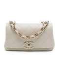 Chanel Medium Quilted Lambskin Twist Chain Enamel CC Flap Crossbody Bag - White