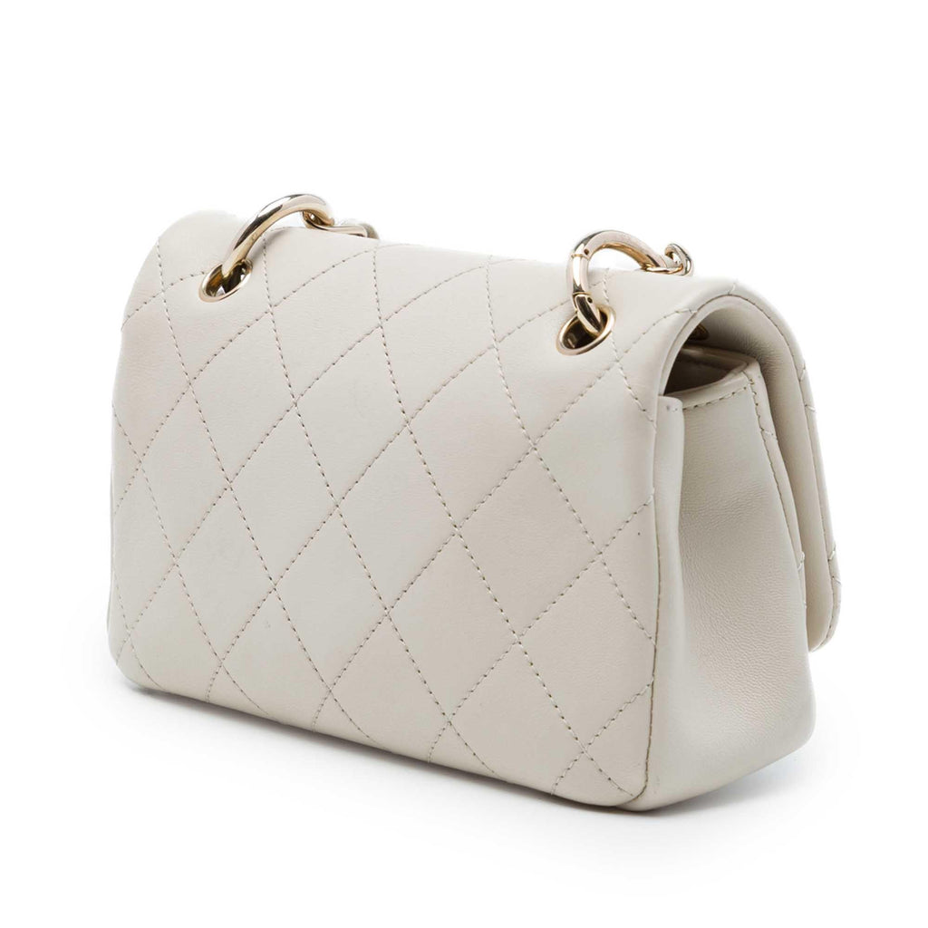 Chanel Medium Quilted Lambskin Twist Chain Enamel CC Flap Crossbody Bag - White