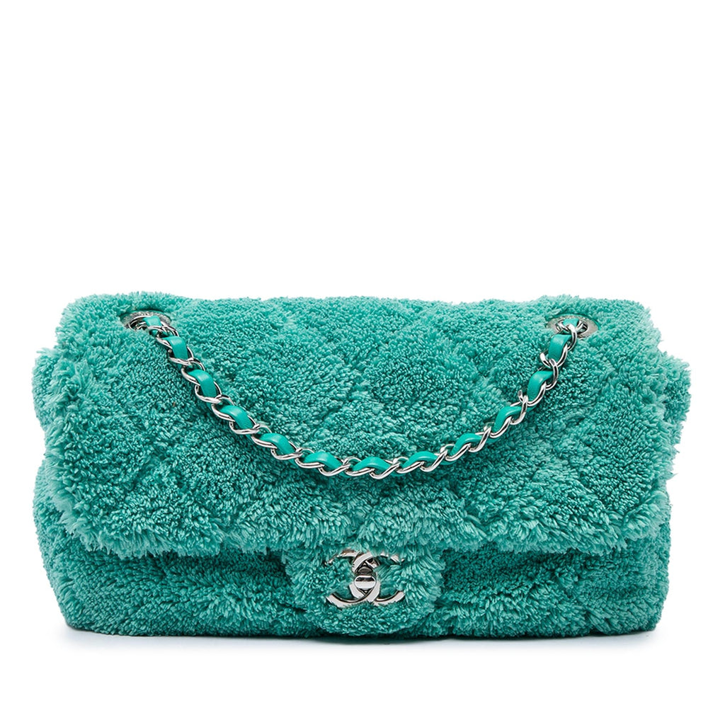 Chanel Medium Quilted Terry Cloth Coco Beach Flap Crossbody Bag - Green
