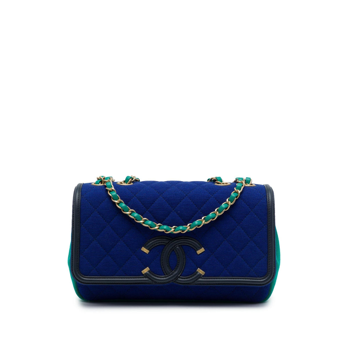 Chanel Medium Tricolor Jersey CC Filigree Flap Crossbody Bag - Blue