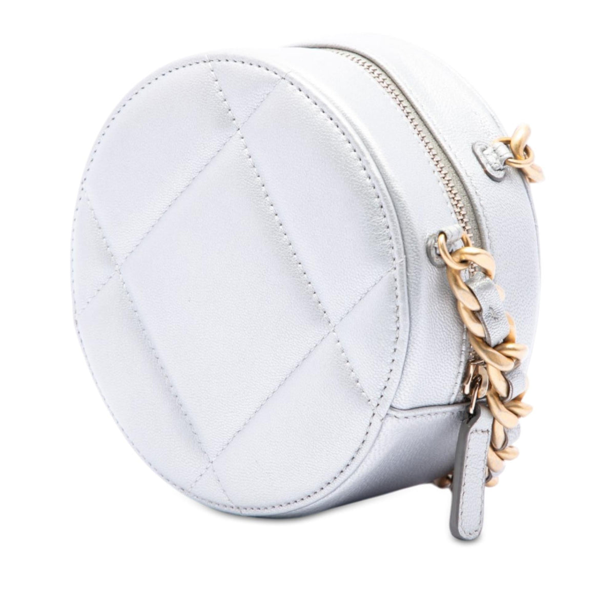 Chanel Metallic Lambskin 19 Round Clutch with Chain - Silver