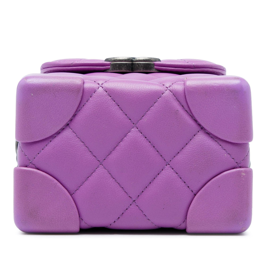 Chanel Mini CC Quilted Lambskin Trunk Like Box Crossbody Bag - Purple