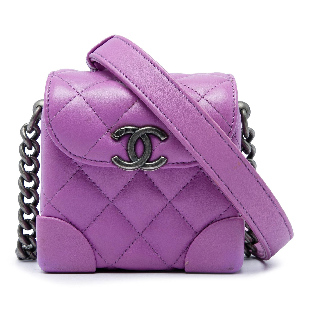 Chanel Mini CC Quilted Lambskin Trunk Like Box Crossbody Bag - Purple