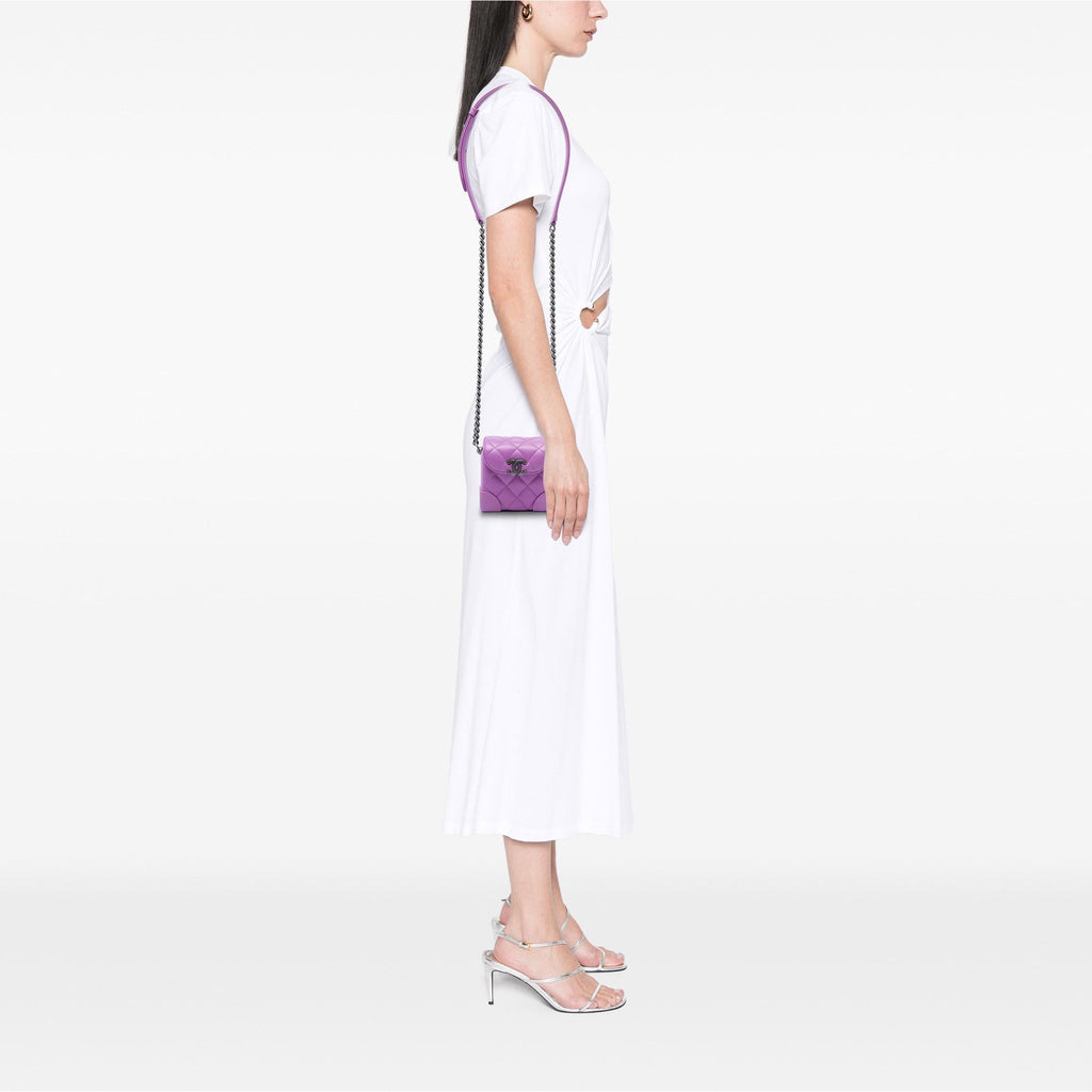 Chanel Mini CC Quilted Lambskin Trunk Like Box Crossbody Bag - Purple