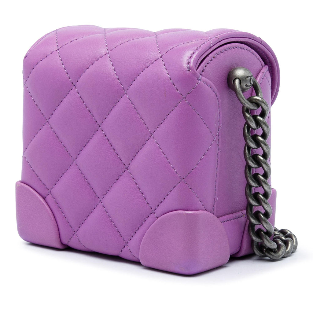 Chanel Mini CC Quilted Lambskin Trunk Like Box Crossbody Bag - Purple