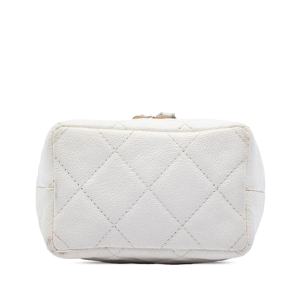 Chanel Mini Caviar Chain Zip Around Vanity Case Satchel - White