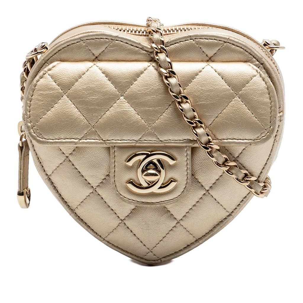 Chanel Mini Metallic Lambskin CC in Love Heart Crossbody Bag - Gold
