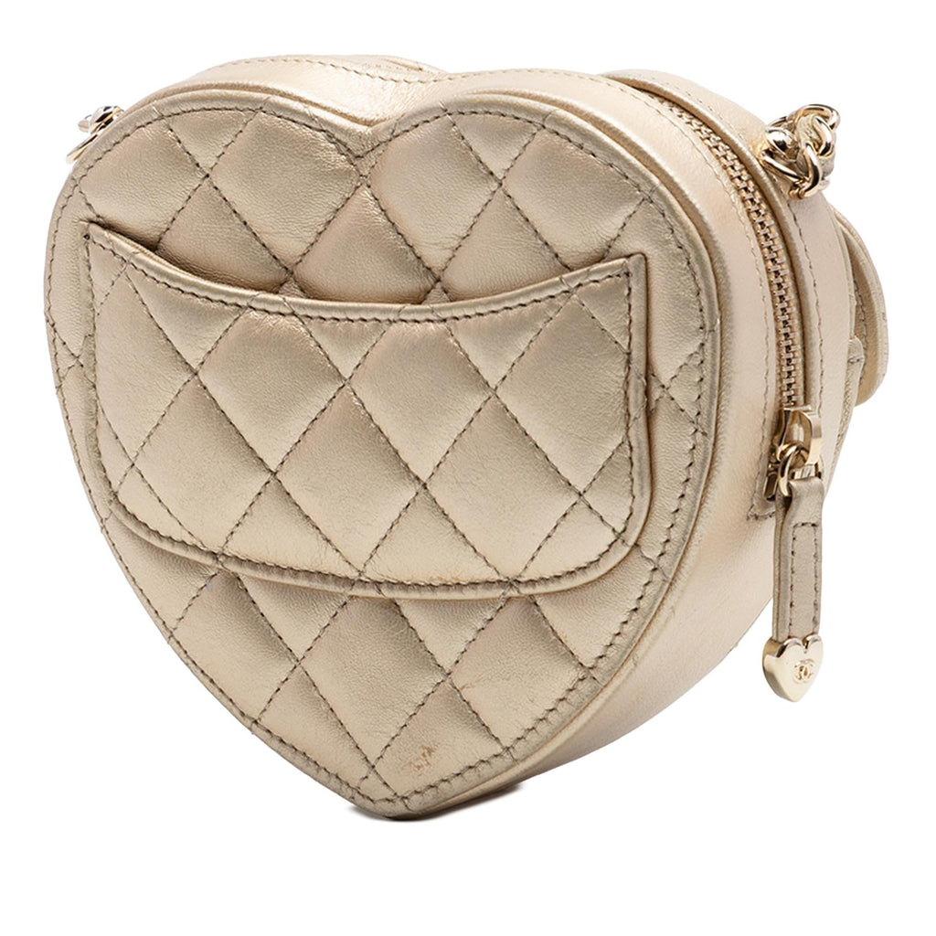 Chanel Mini Metallic Lambskin CC in Love Heart Crossbody Bag - Gold