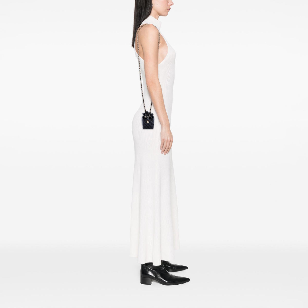 Chanel Mini Quilted Calfskin Drawstring Bucket Bag - Black