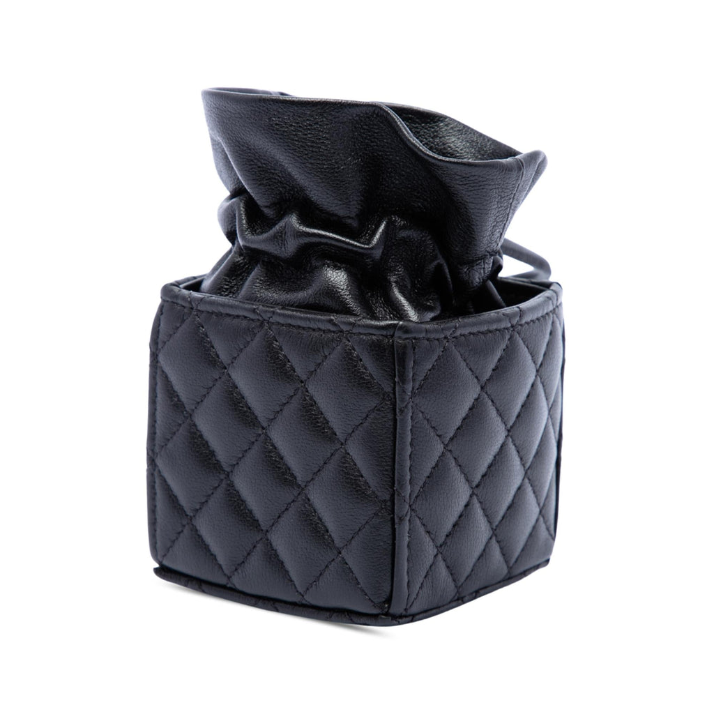 Chanel Mini Quilted Calfskin Drawstring Bucket Bag - Black