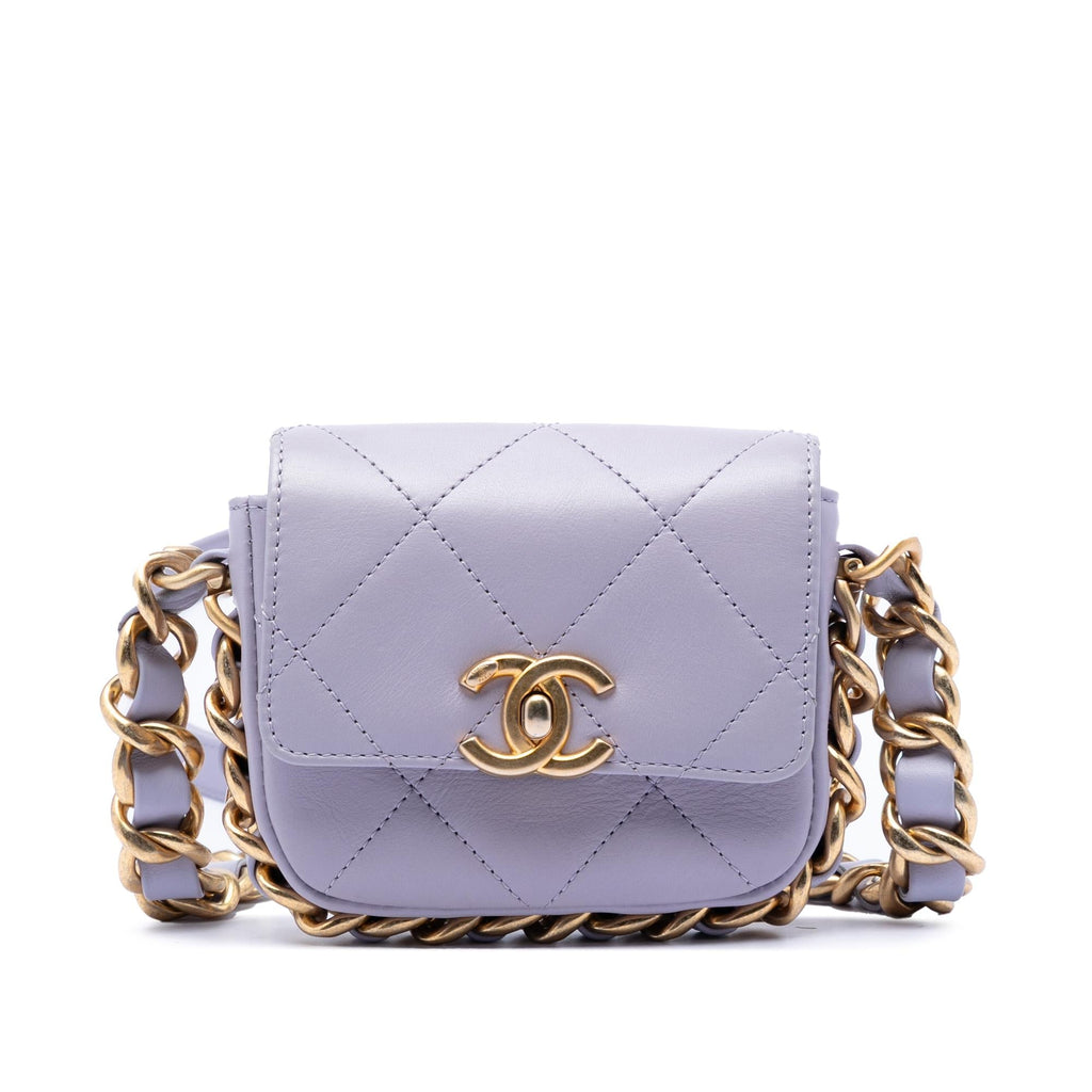 Chanel Mini Quilted Calfskin Framing Chain Flap Crossbody Bag - Purple