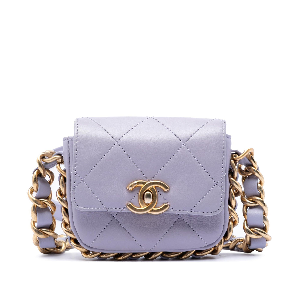 Chanel Mini Quilted Calfskin Framing Chain Flap Crossbody Bag - Purple