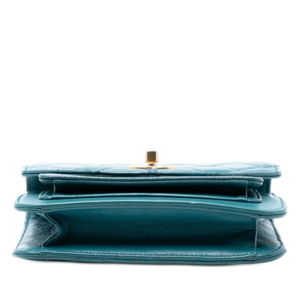 Chanel Mini Quilted Calfskin and Caviar Chain Handle Flap Satchel - Blue